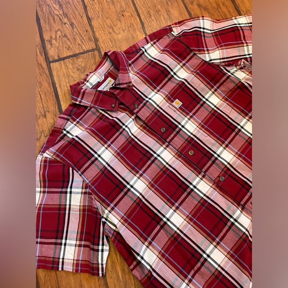 Carhartt relaxed fit men’s plaid button down up shirt pocket red cotton XL - Picture 2 of 9